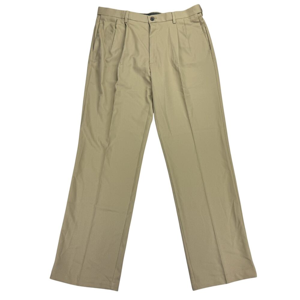 Haggar Mens Cool 18 Pro Classic Fit Pleated Stretch Dress Pants Khaki 38x34